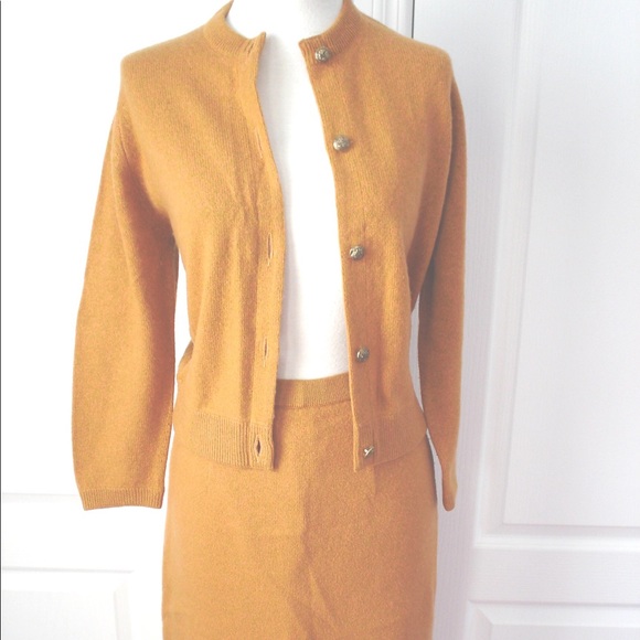 Vintage Orange Ballantyne Scotland 100% Cashmere Sweater+Pencil Skirt Suit Set - Picture 4 of 13